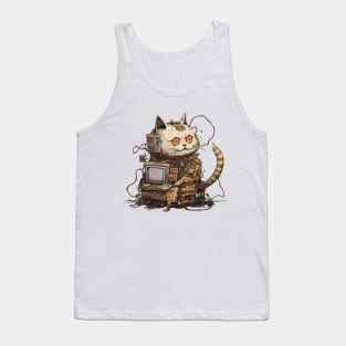 Futuristic Cyber Cat Tank Top